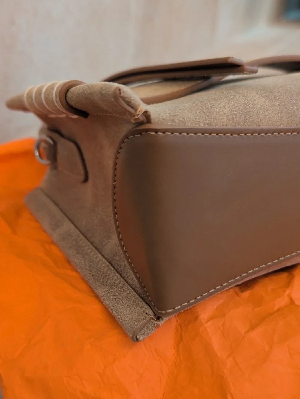 JW Anderson Small Loafer Bag Waxed Tan Gold Suede